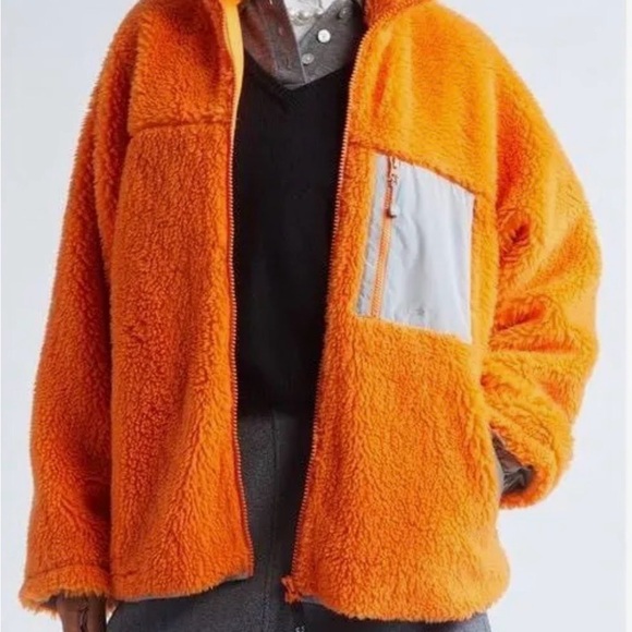 sandy Liang Orange Fleece Jacket with Gray Accents, excellent condition, Worn 1x - Picture 4 of 10